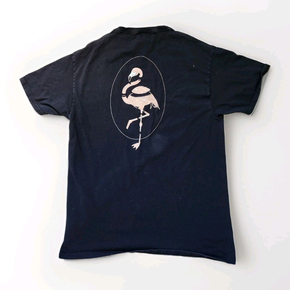 Chomp Flamingo Graphic T Shirt Black Double Sided Print Crewneck Mens M GUC